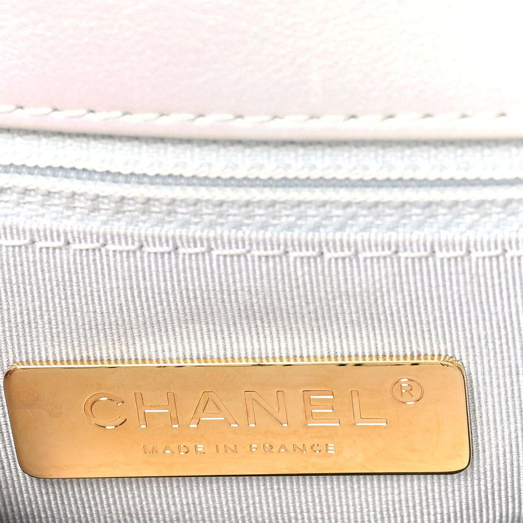Iridescent Calfskin Quilted Medium Chanel 19 Flap White