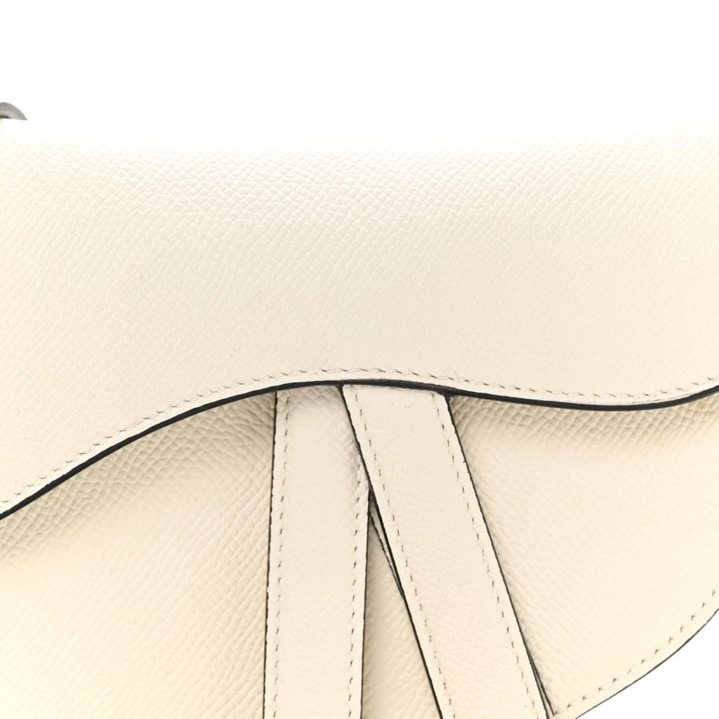 Grained Calfskin Mini Saddle Bag With Strap White