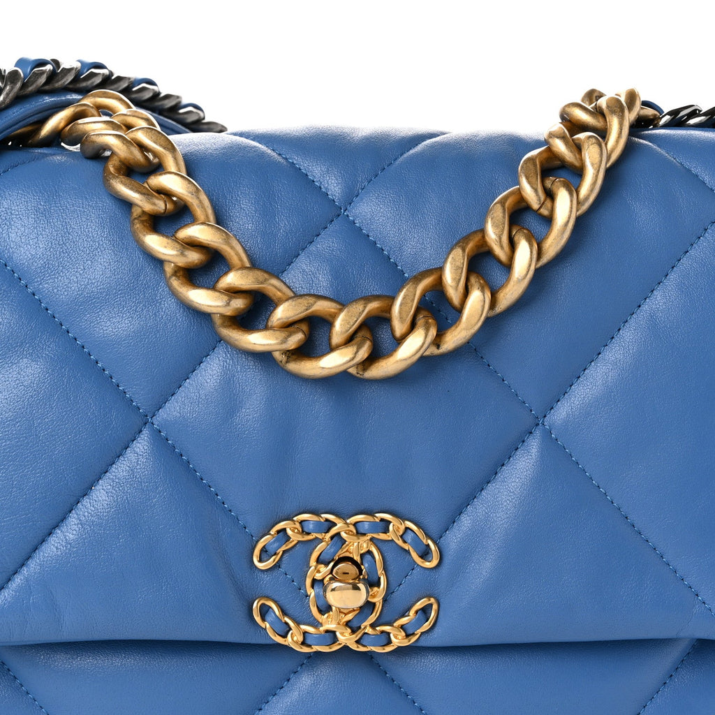 Lambskin Quilted Large Chanel 19 Flap Blue