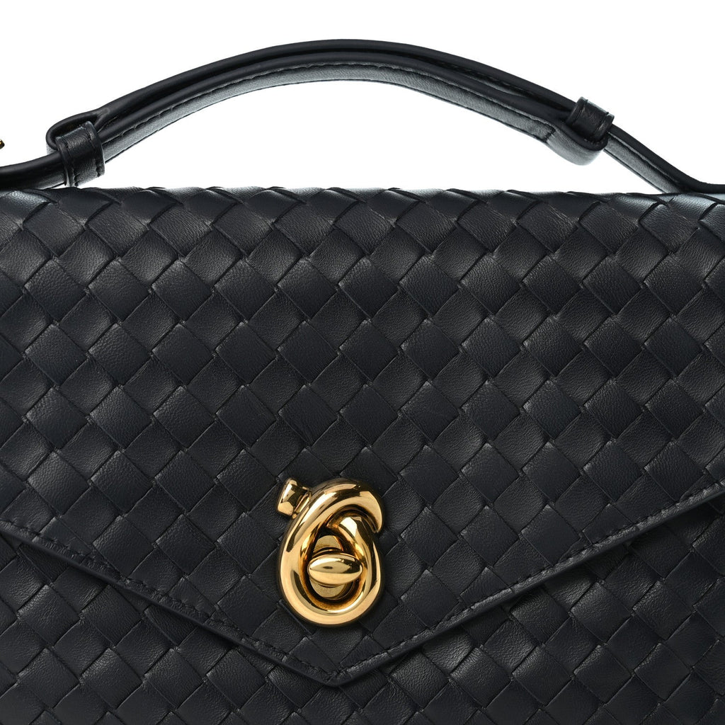 Nappa Intrecciato Knot Lock Top Handle Crossbody Bag Midnight