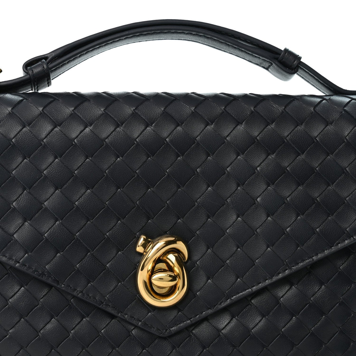 Nappa Intrecciato Knot Lock Top Handle Crossbody Bag Midnight