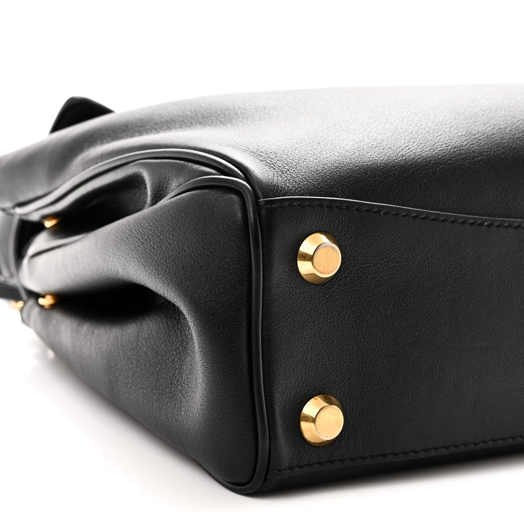 Natural Smooth Calfskin Small Rodeo Top Handle Handbag Black