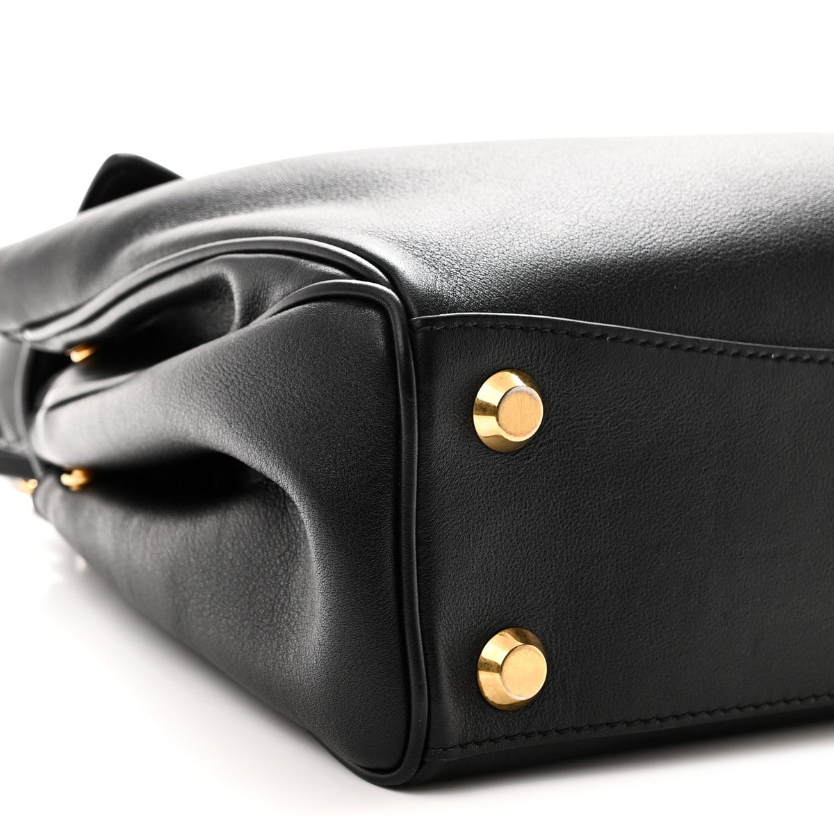 Natural Smooth Calfskin Small Rodeo Top Handle Handbag Black