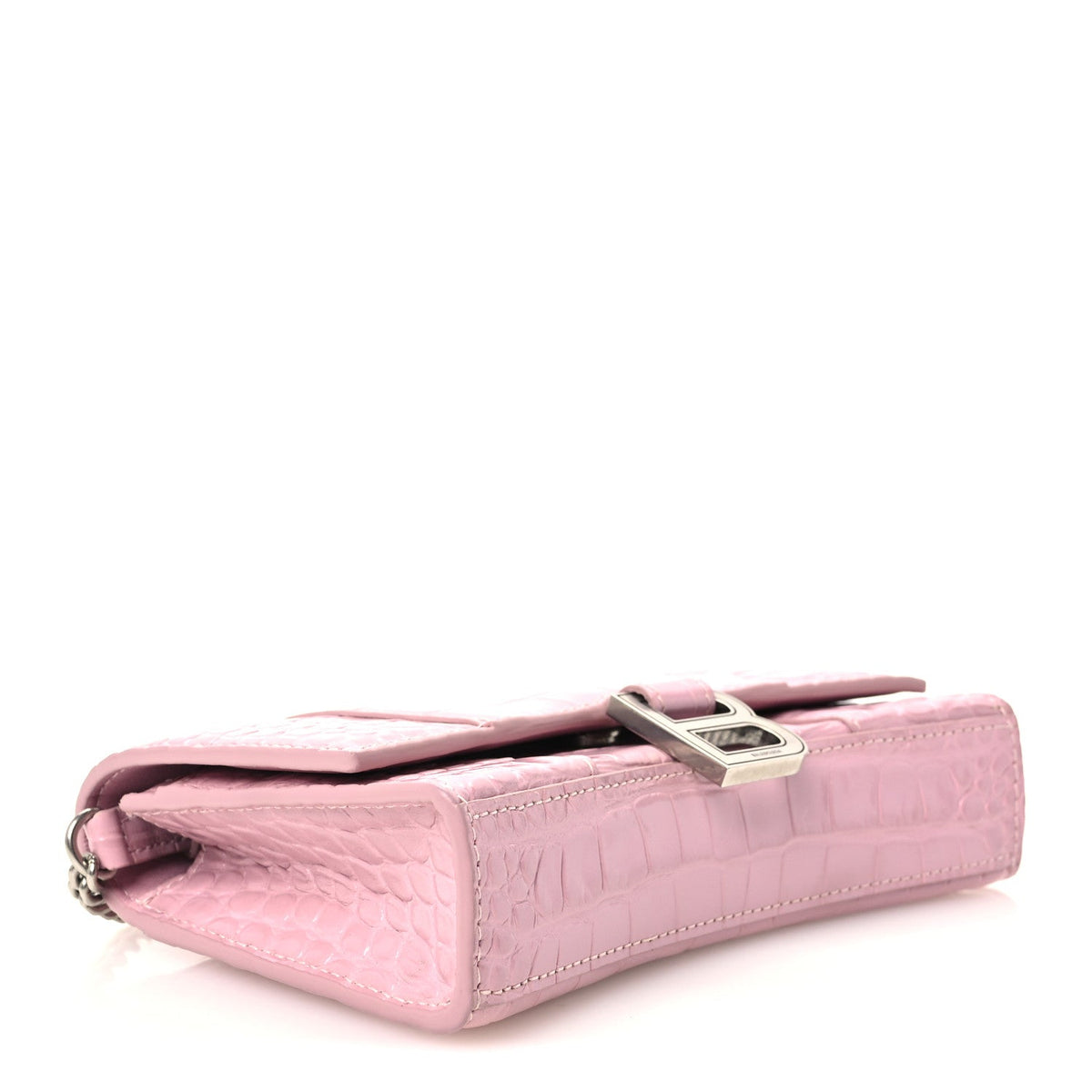 Shiny Calfskin Crocodile Embossed Hourglass Chain Bag Powder Pink