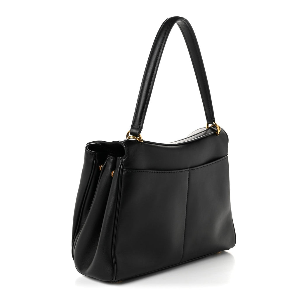 Natural Smooth Calfskin Medium Rodeo Top Handle Handbag Black