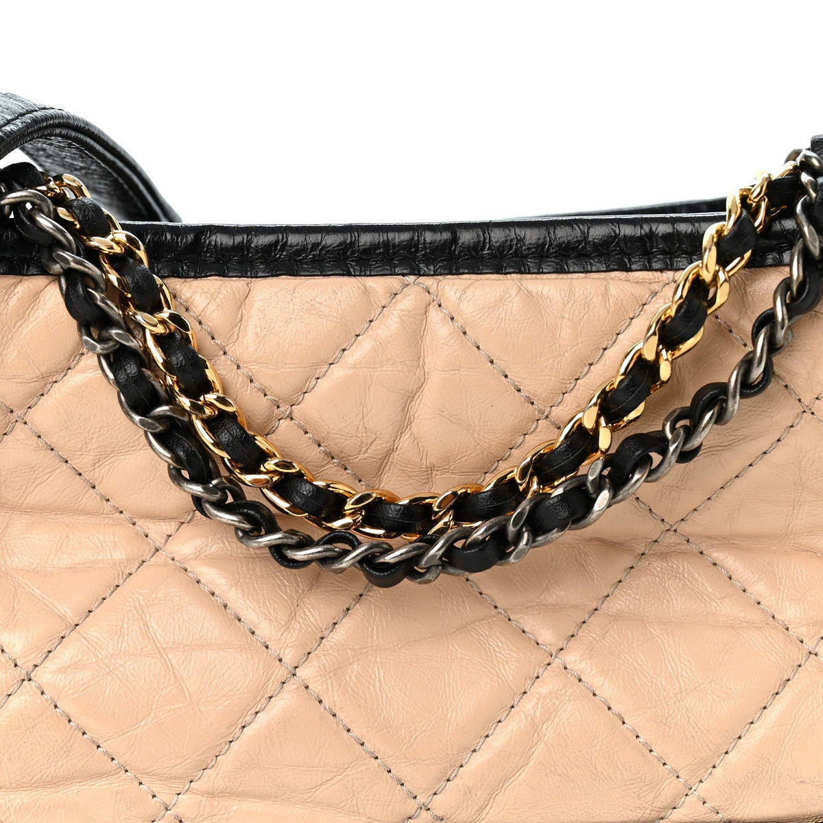 Aged Calfskin Quilted Small Gabrielle Hobo Beige Black