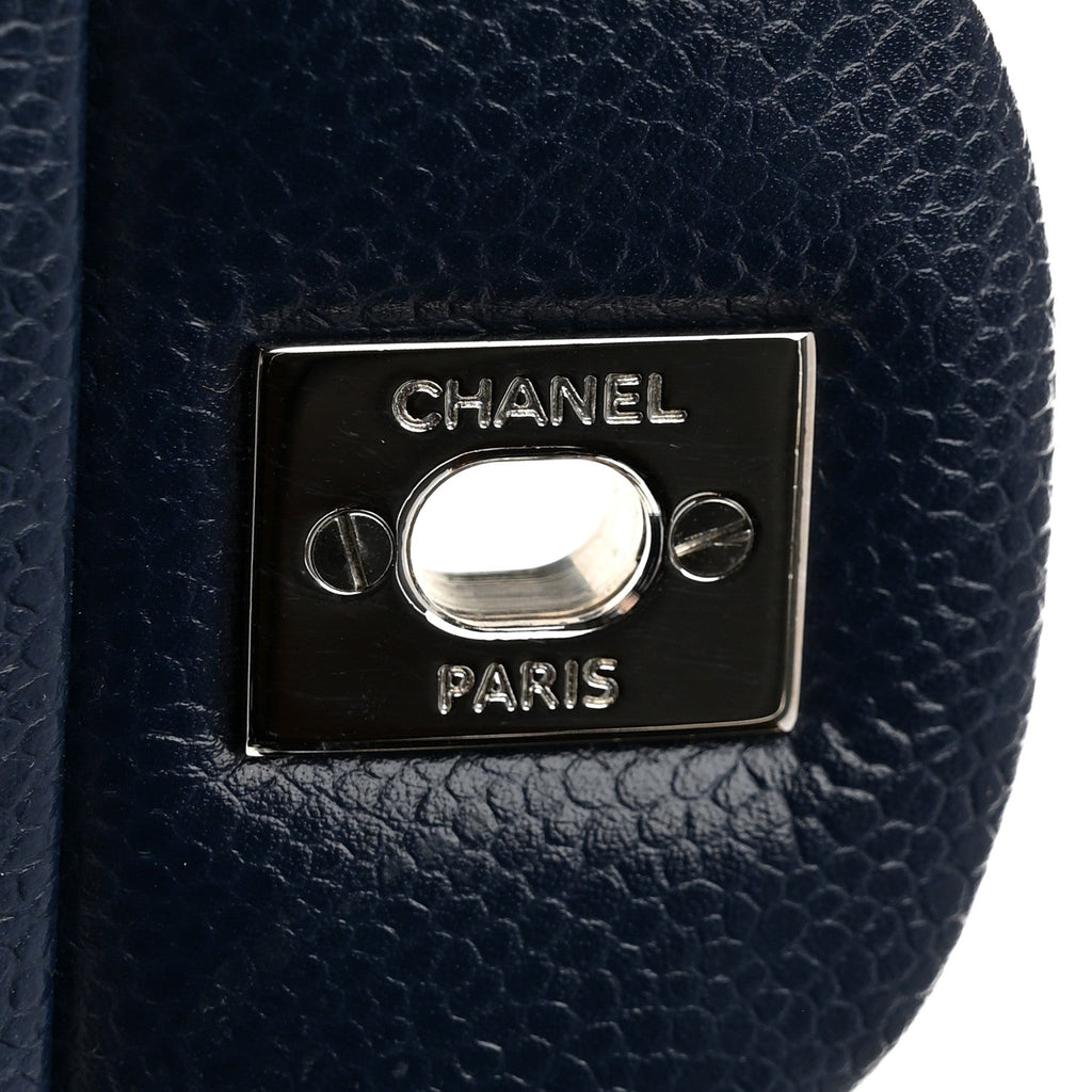 Caviar Quilted Jumbo Double Flap Navy Blue