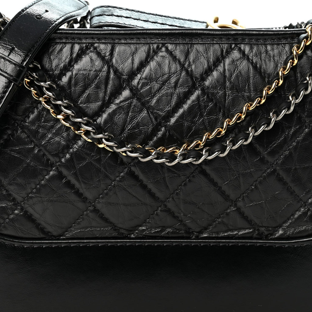 Aged Calfskin Quilted New Medium Gabrielle Hobo Black