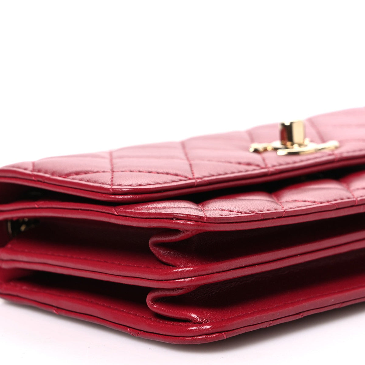 Lambskin Quilted Trendy CC Dual Handle Clutch With Chain Red