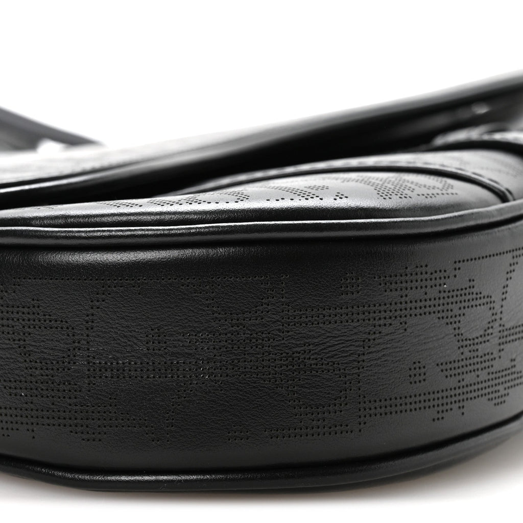 Calfskin Perforated Oblique Galaxy Mens Saddle Bag Black