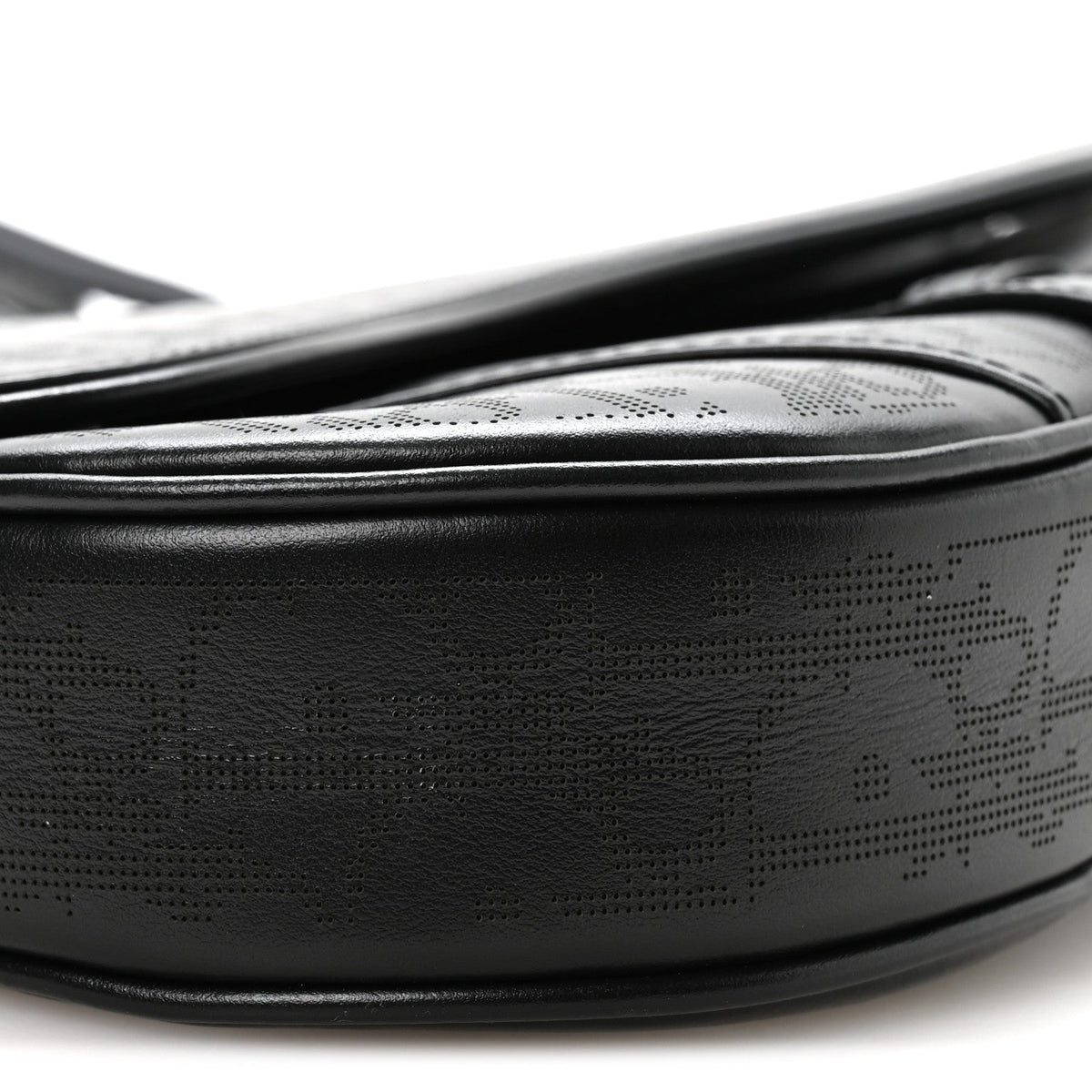 Calfskin Perforated Oblique Galaxy Mens Saddle Bag Black