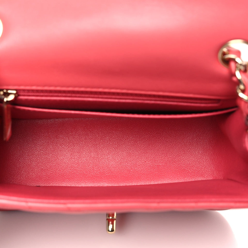 Lambskin Chevron Quilted Mini Square Flap Coral