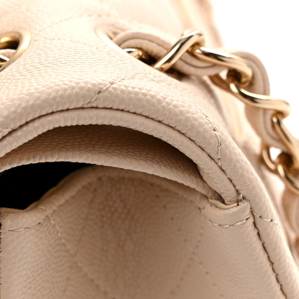 Caviar Quilted Jumbo Double Flap Light Beige