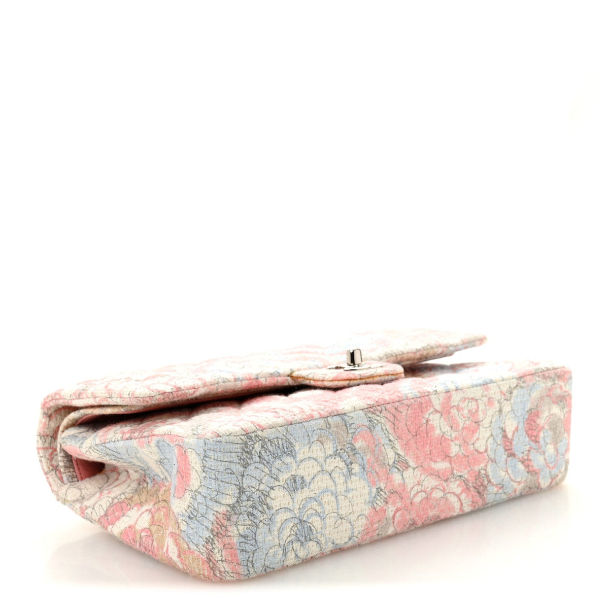 Tweed Quilted Camellia Medium Double Flap Ivory Multicolor