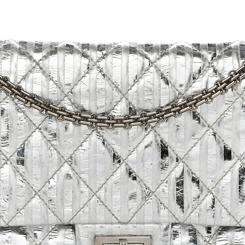 Metallic Calfskin Striped 2.55 Reissue 227 Silver