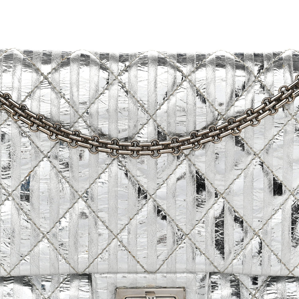 Metallic Calfskin Striped 2.55 Reissue 227 Silver