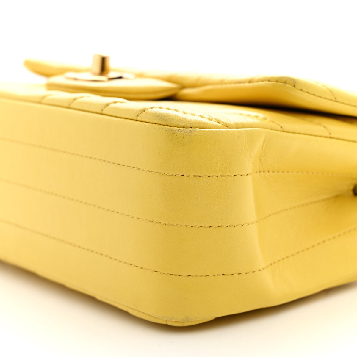 Lambskin Chevron Quilted Mini Rectangular Flap Yellow