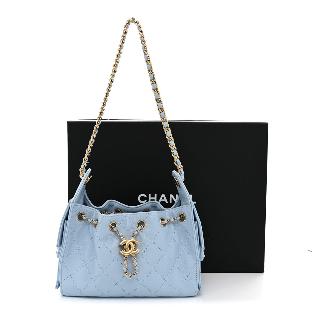 Caviar Quilted Mini Chanel 25 Handbag Light Blue
