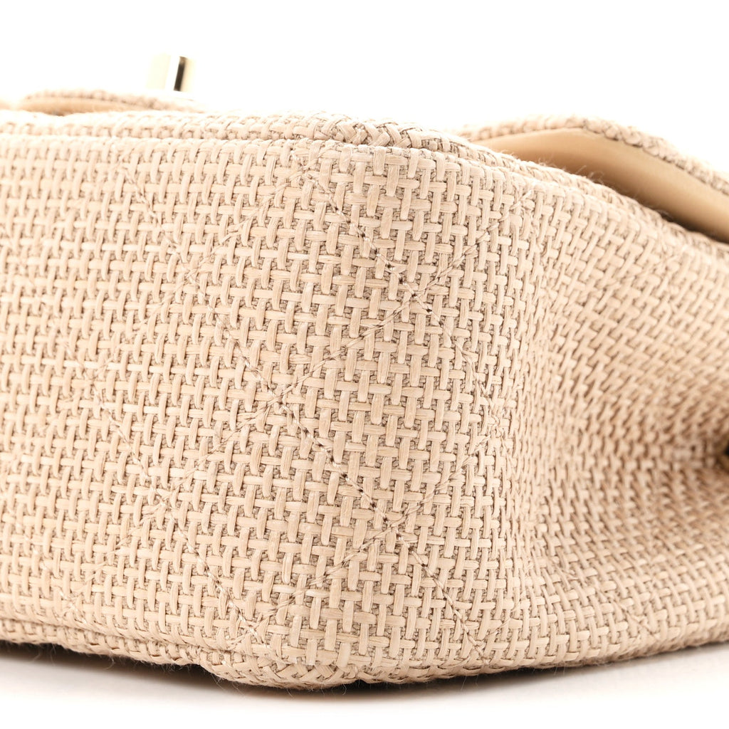 Braided Raffia Quilted Mini Square Flap Dark Beige