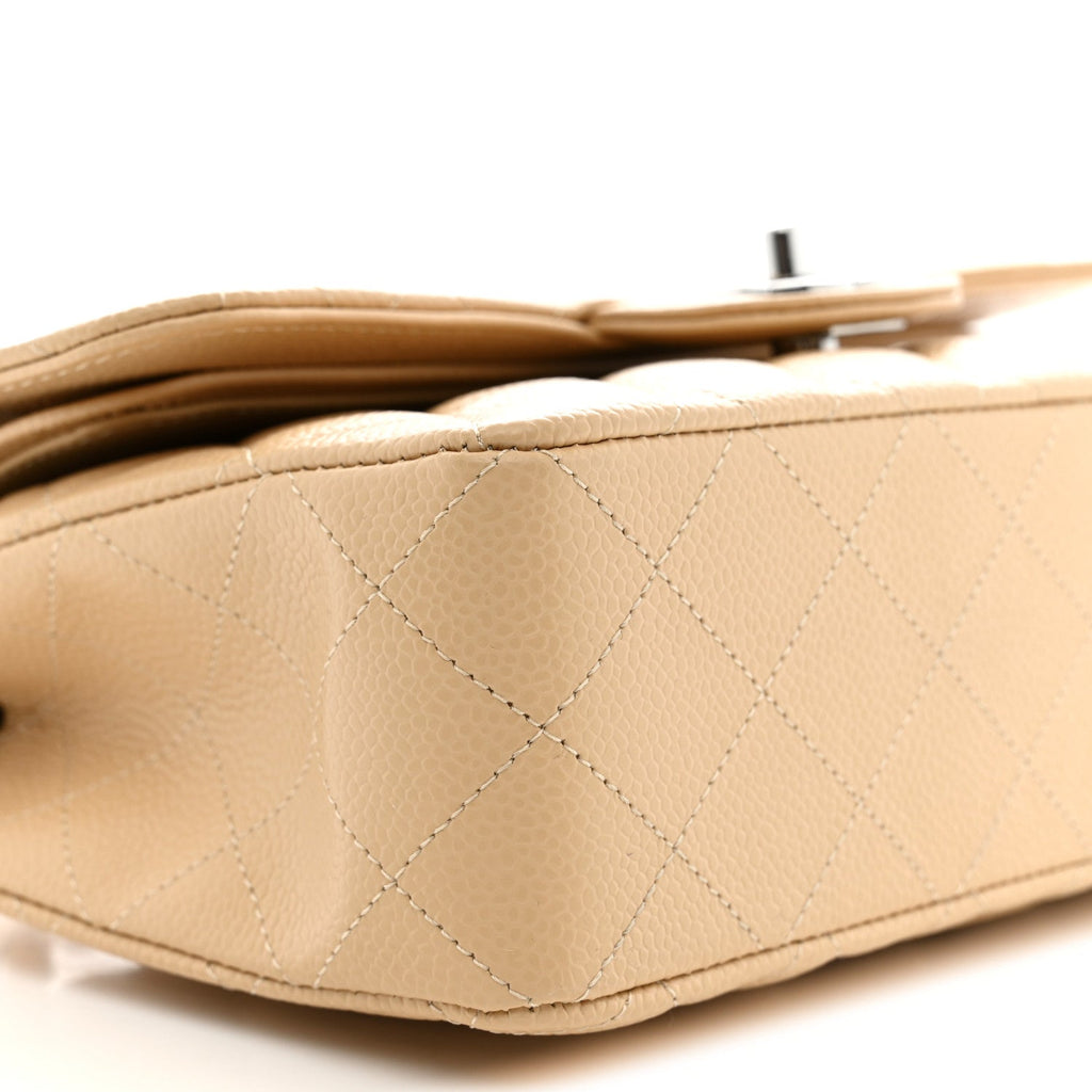 Caviar Quilted Small Double Flap Beige