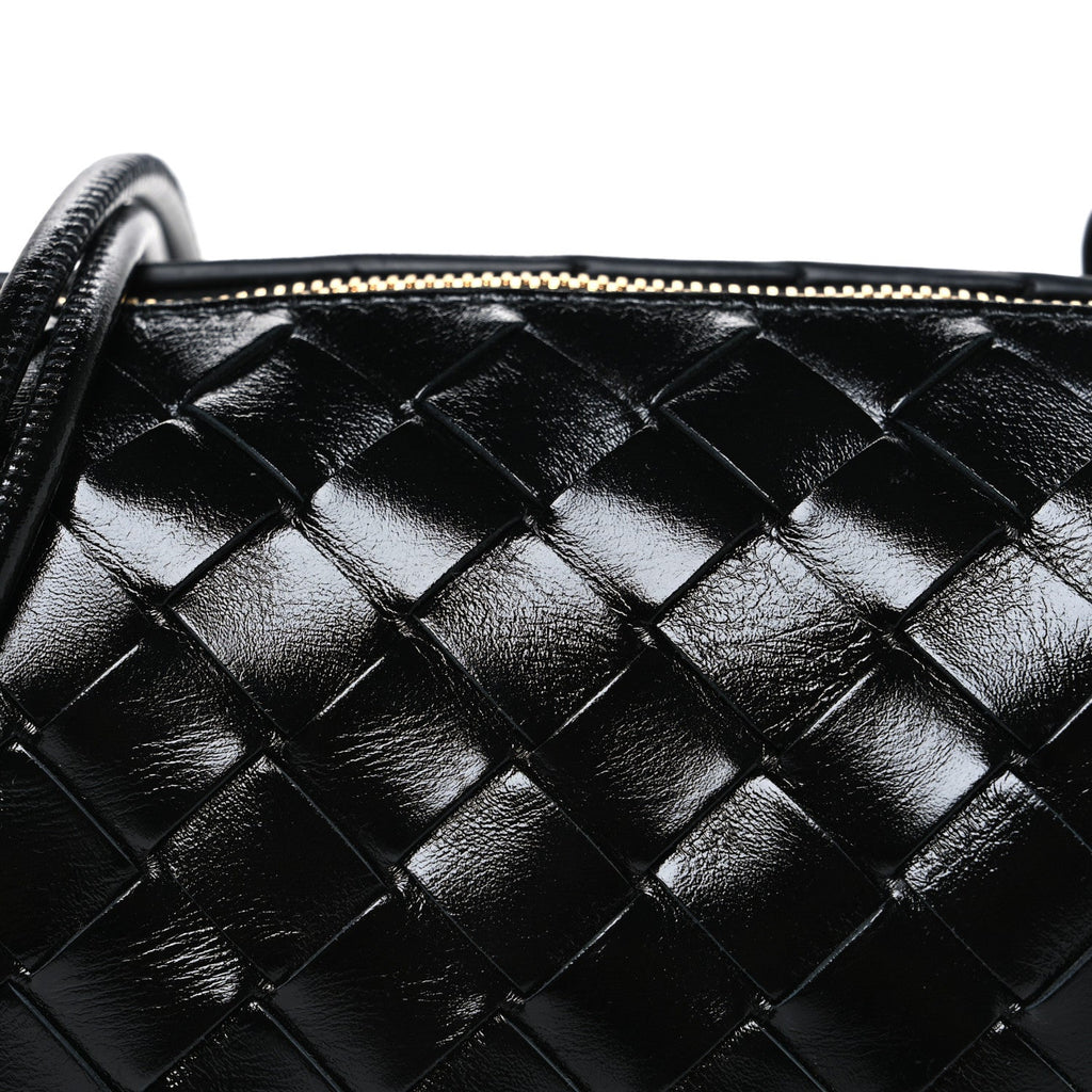 Polished Nappa Intrecciato Metallic Knot Mini Loop Camera Bag Black