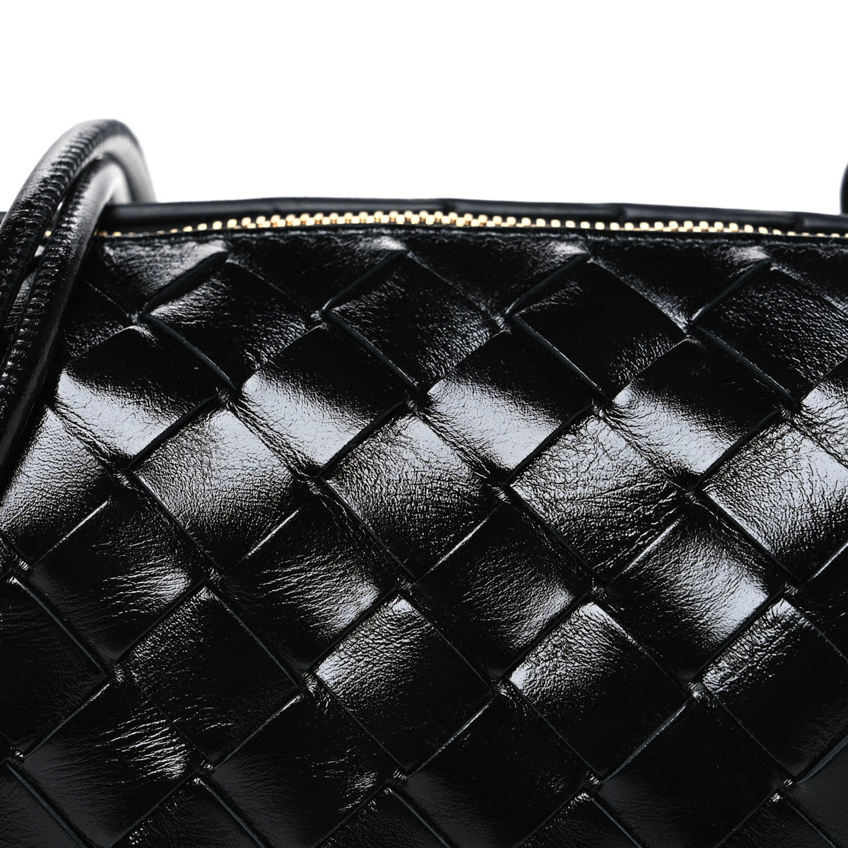 Polished Nappa Intrecciato Metallic Knot Mini Loop Camera Bag Black