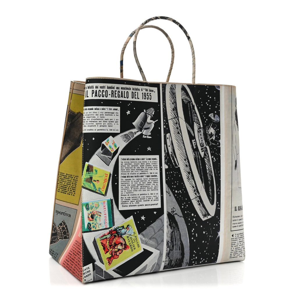 Printed Calfskin Medium Newspaper Tote Bag