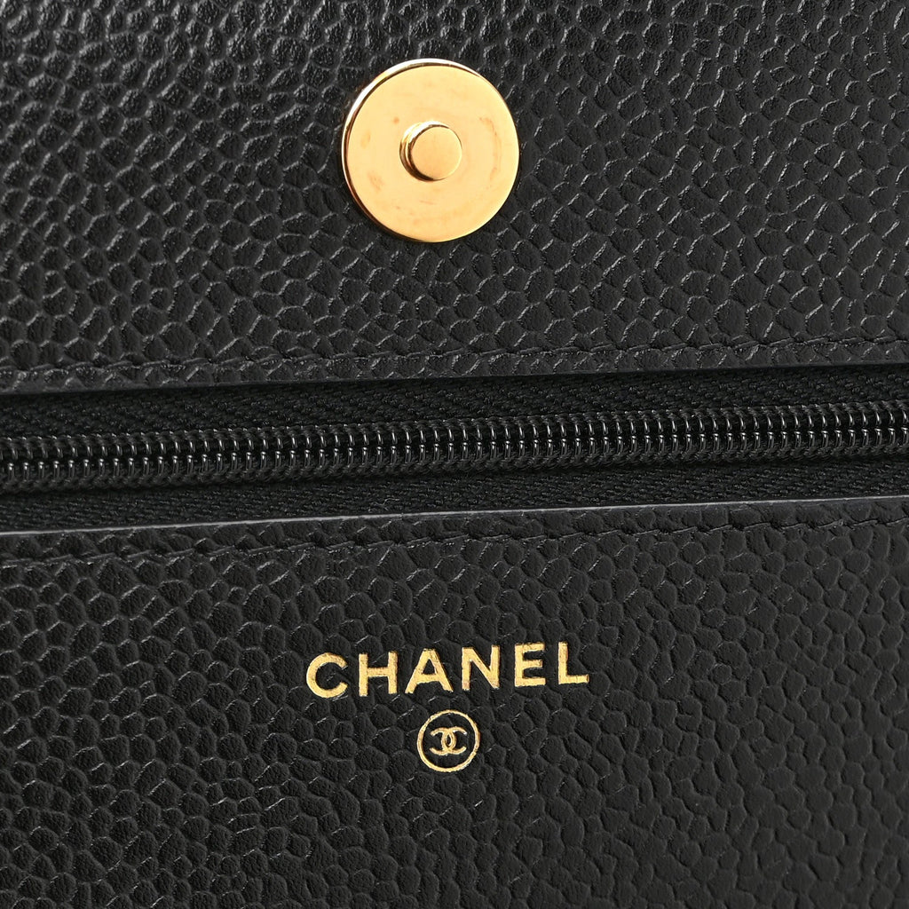 Caviar Quilted Wallet on Chain WOC Black