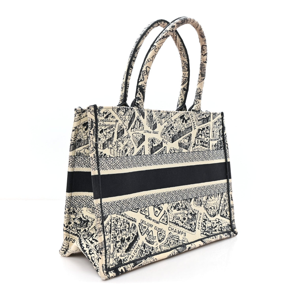 Canvas Embroidered Medium Plan De Paris Book Tote  White Blue