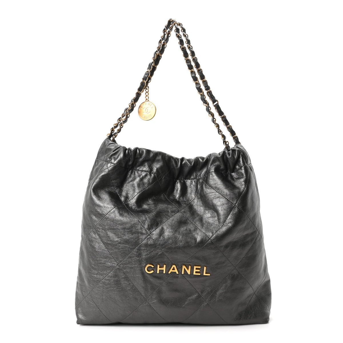 Metallic Calfskin Quilted Chanel 22 Ruthenium