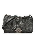 Glitter Glazed Calfskin Medium Boy Flap Black