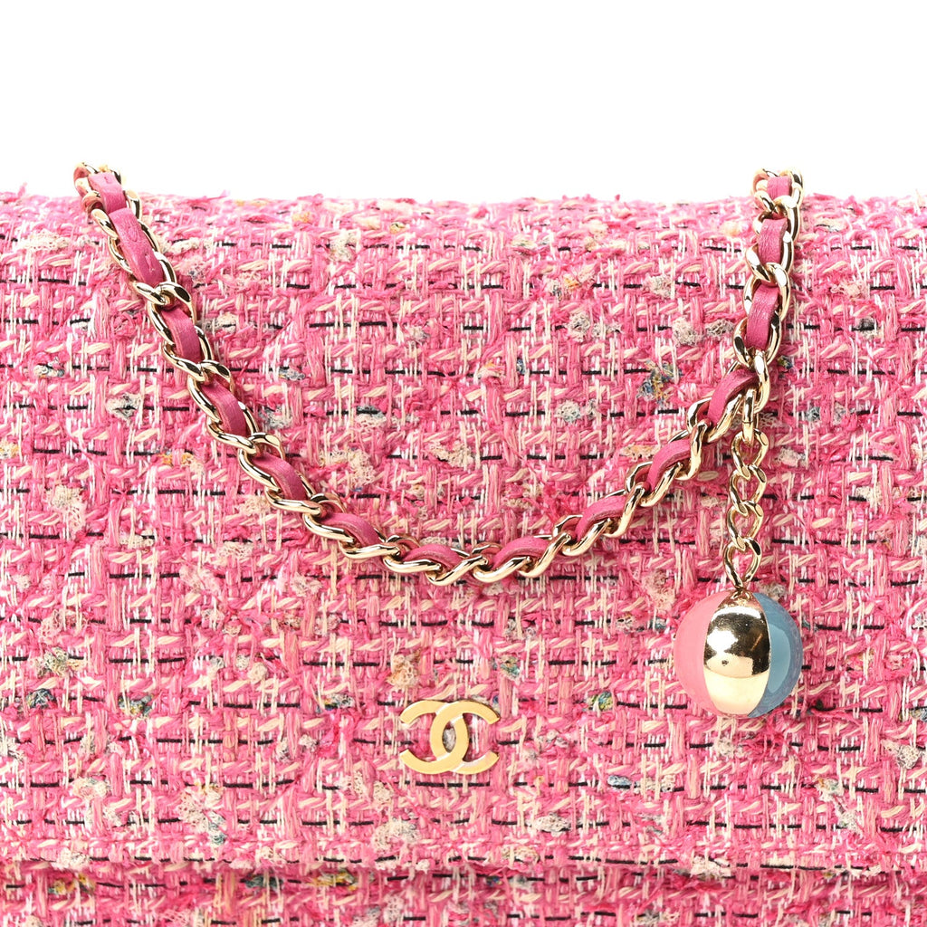 Tweed Quilted Wallet On Chain WOC Pink