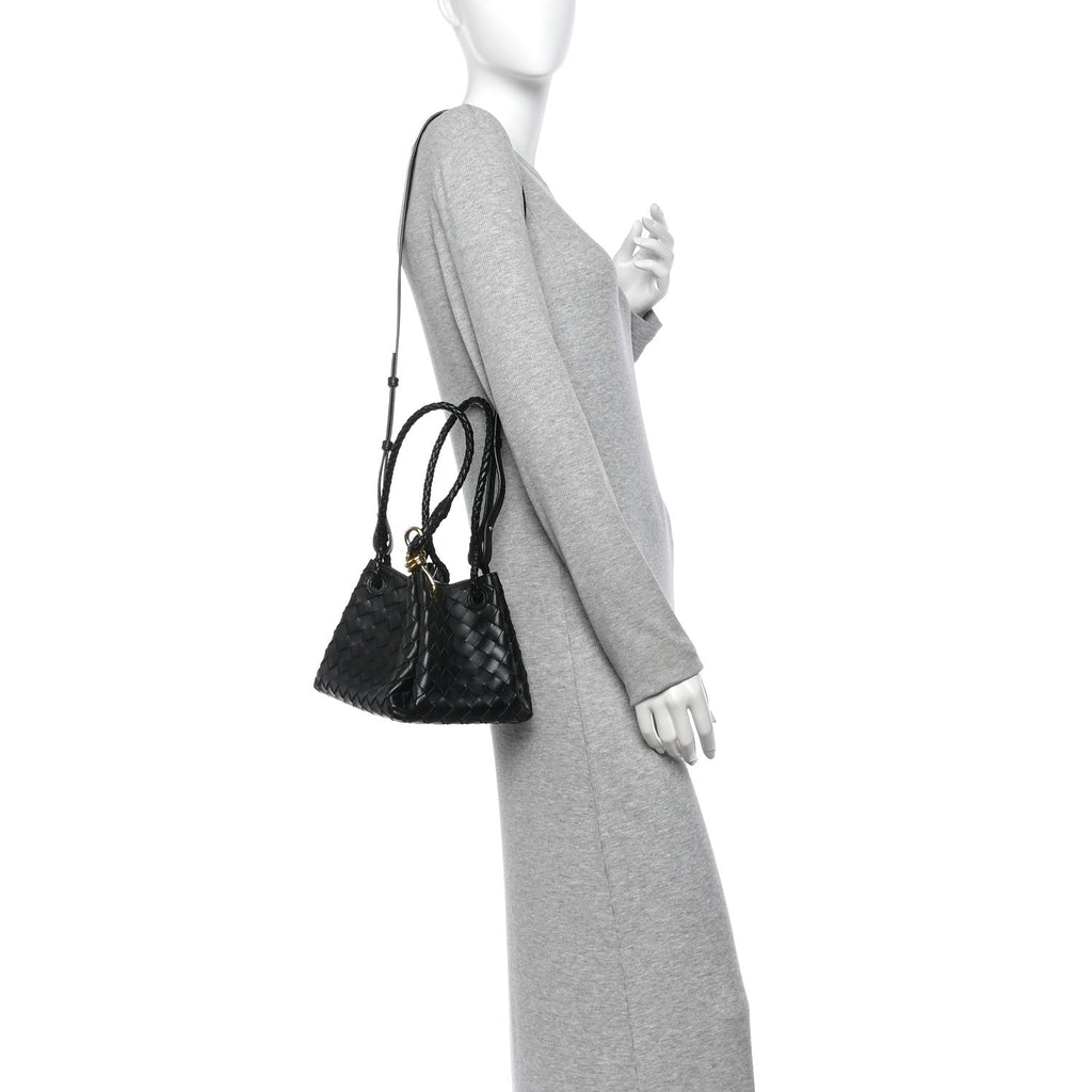 Nappa Intrecciato Small Parachute Shoulder Bag Black