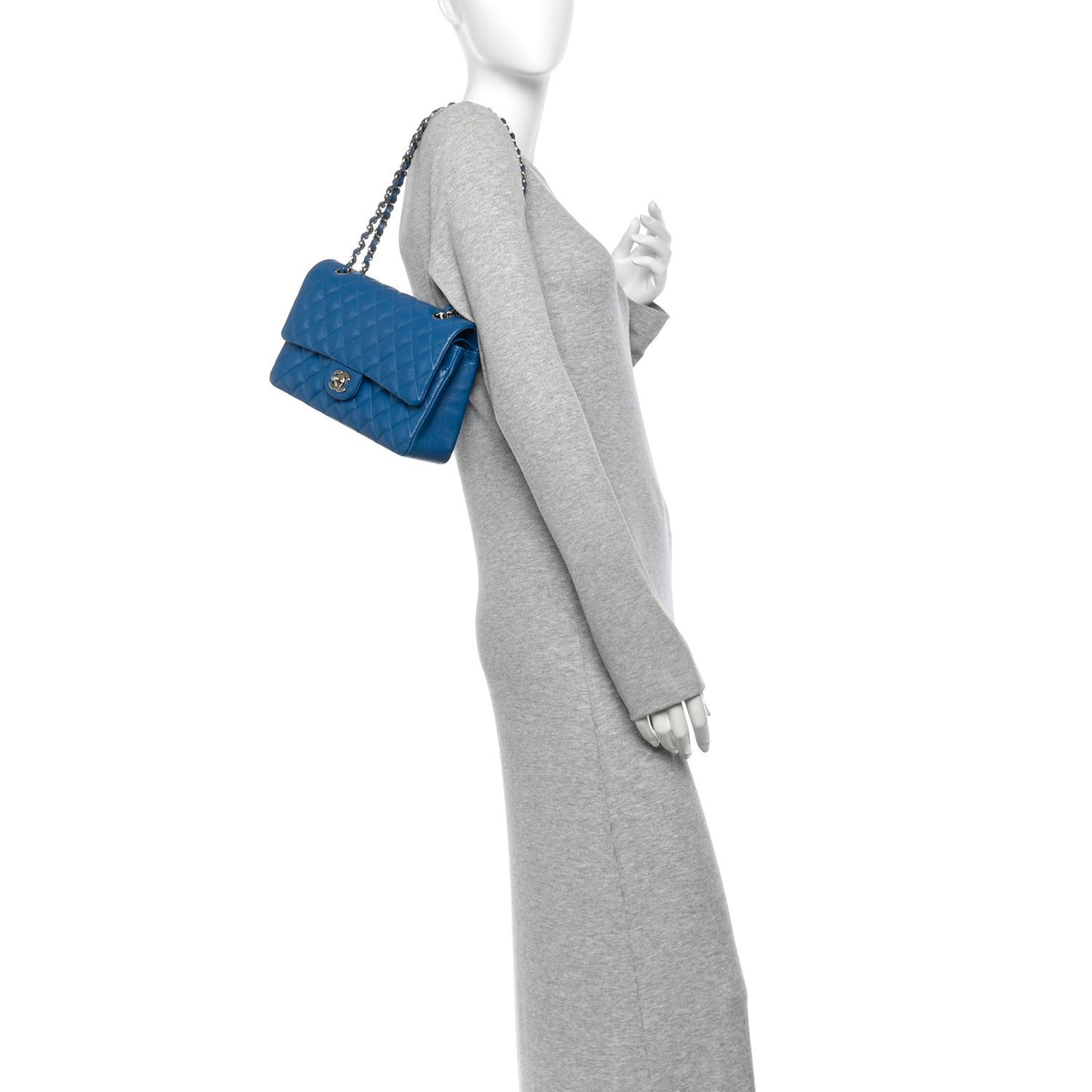 Caviar Quilted Medium Double Flap Blue