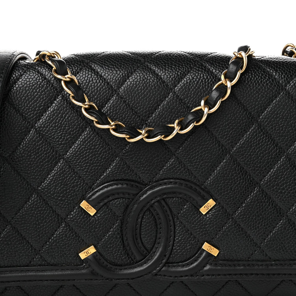 Caviar Quilted Medium CC Filigree Flap Black
