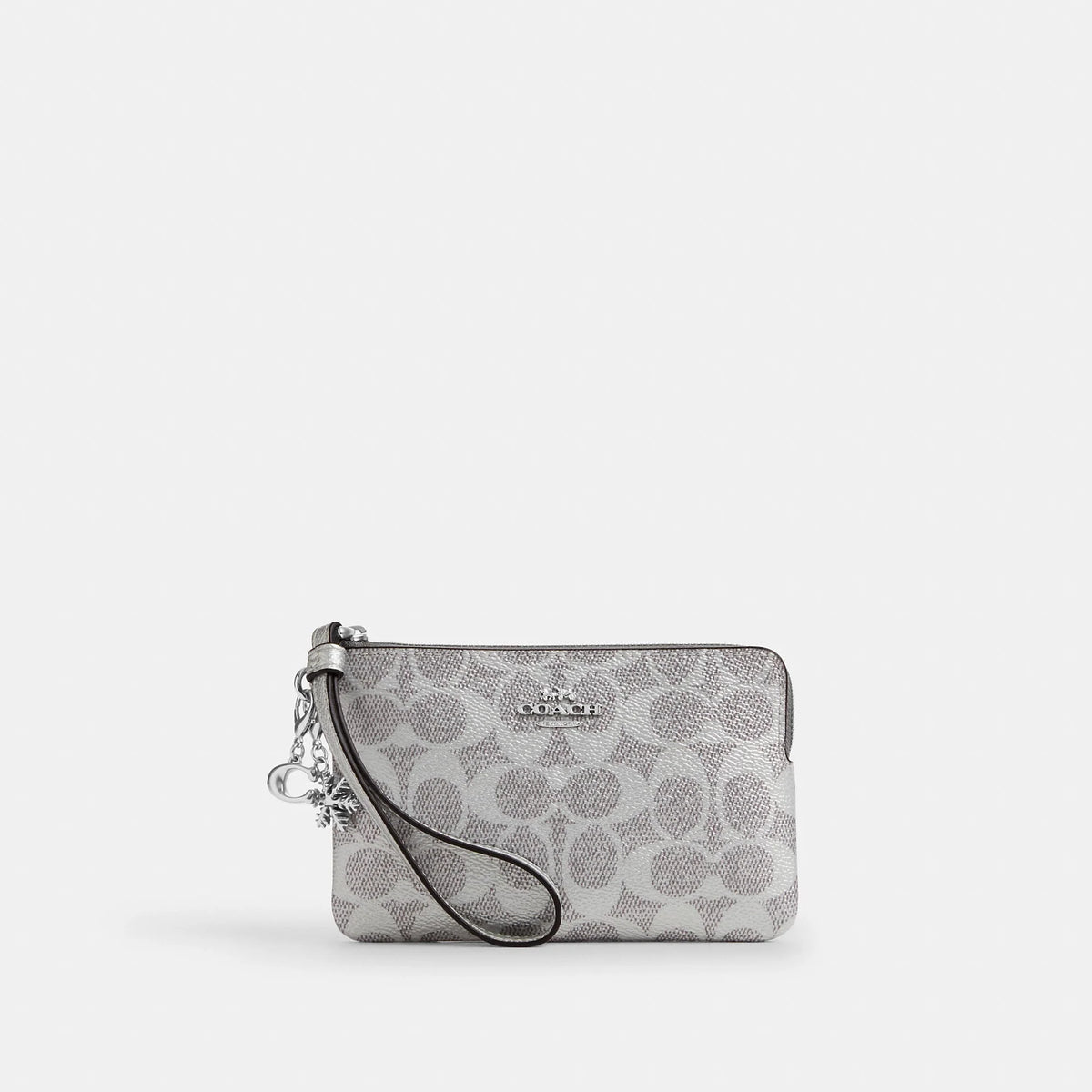 Coach Outlet Boxed Corner Zip Wristlet In Signature Canvas With Charms