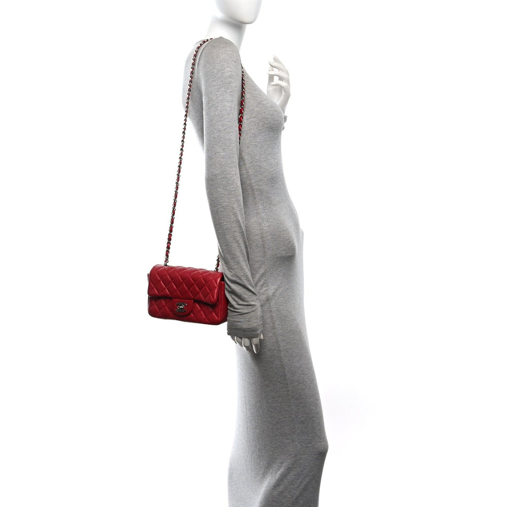 Caviar Quilted Mini Rectangular Flap Red
