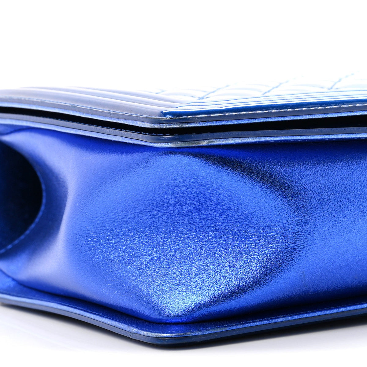Metallic Patent Quilted New Medium Boy Flap Blue