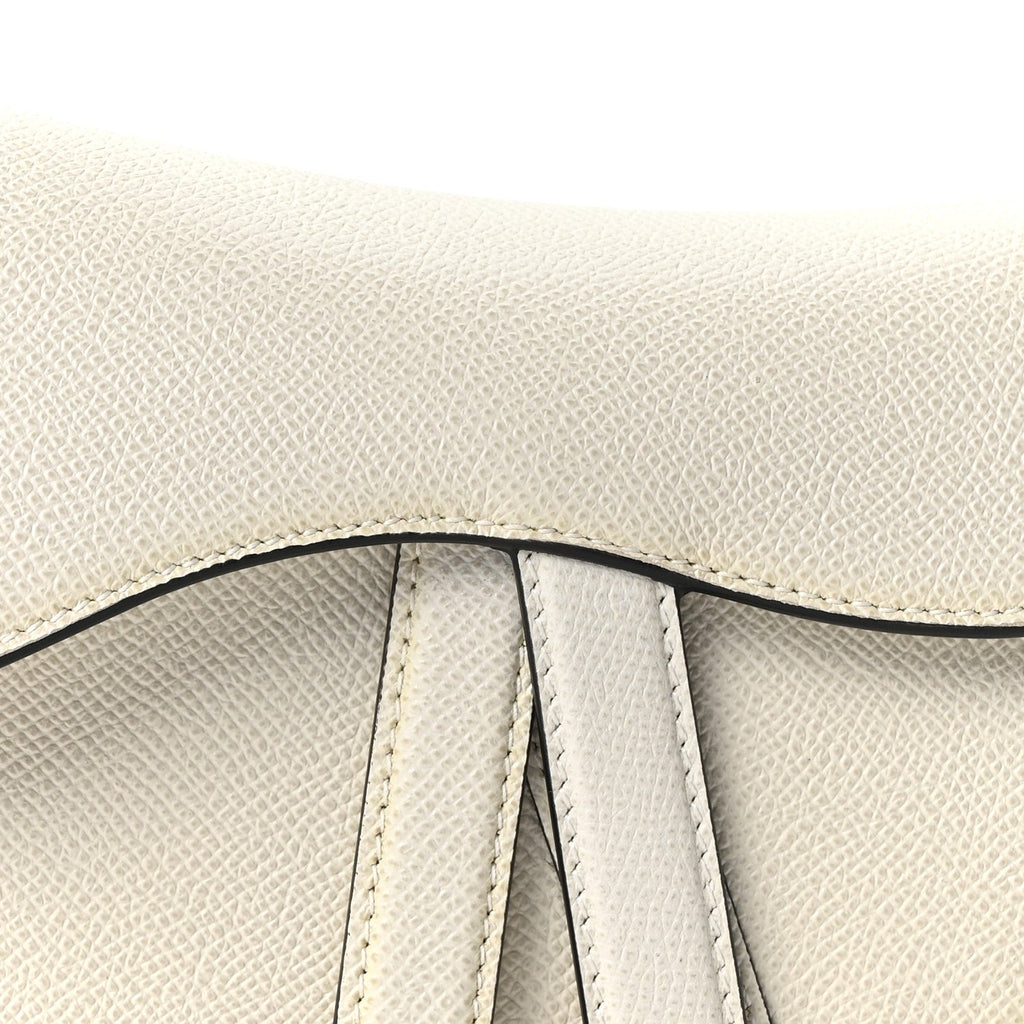 Grained Calfskin Mini Saddle Bag White