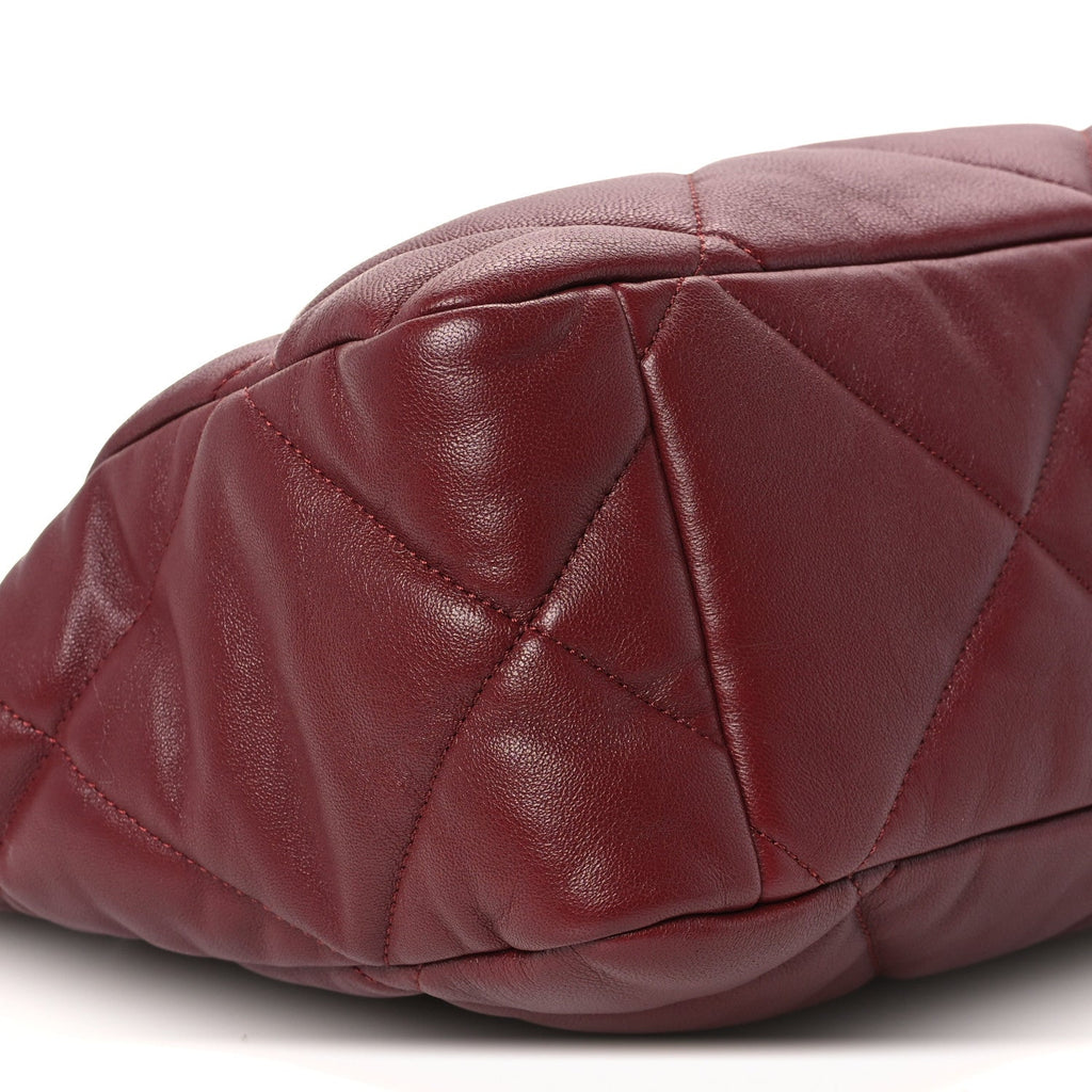Lambskin Quilted Chanel 19 East West Shopping Bag Dark Brown
