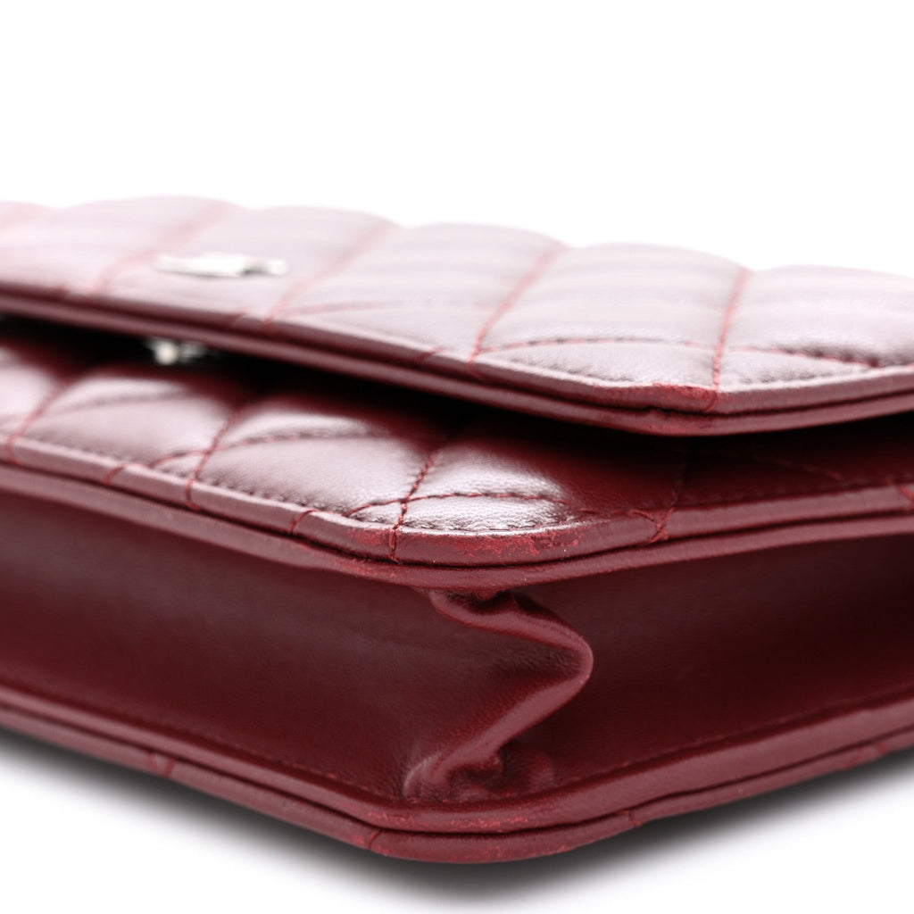 Lambskin Quilted Wallet On Chain WOC Burgundy