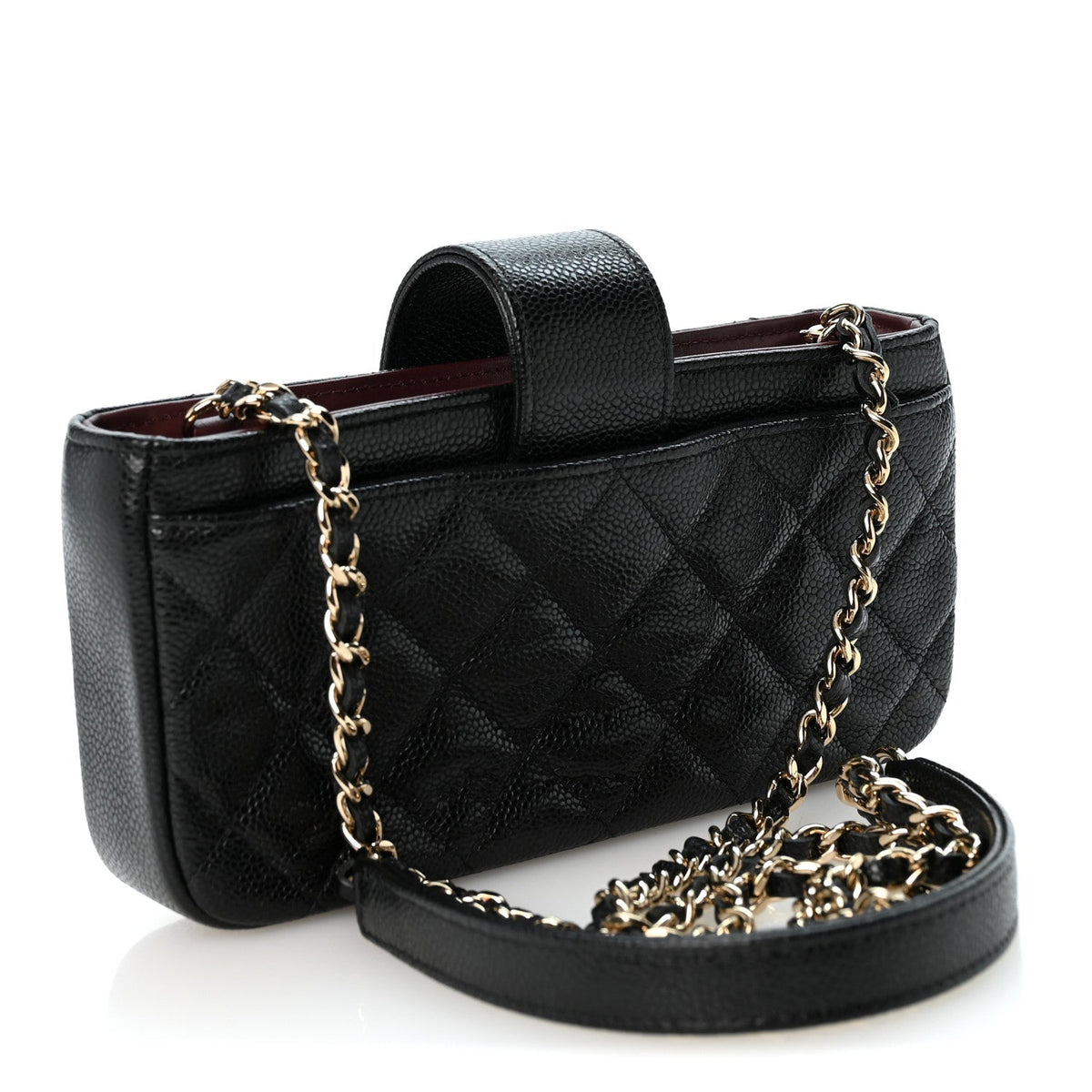 Caviar Quilted Business Affinity Phone Holder With Chain Black