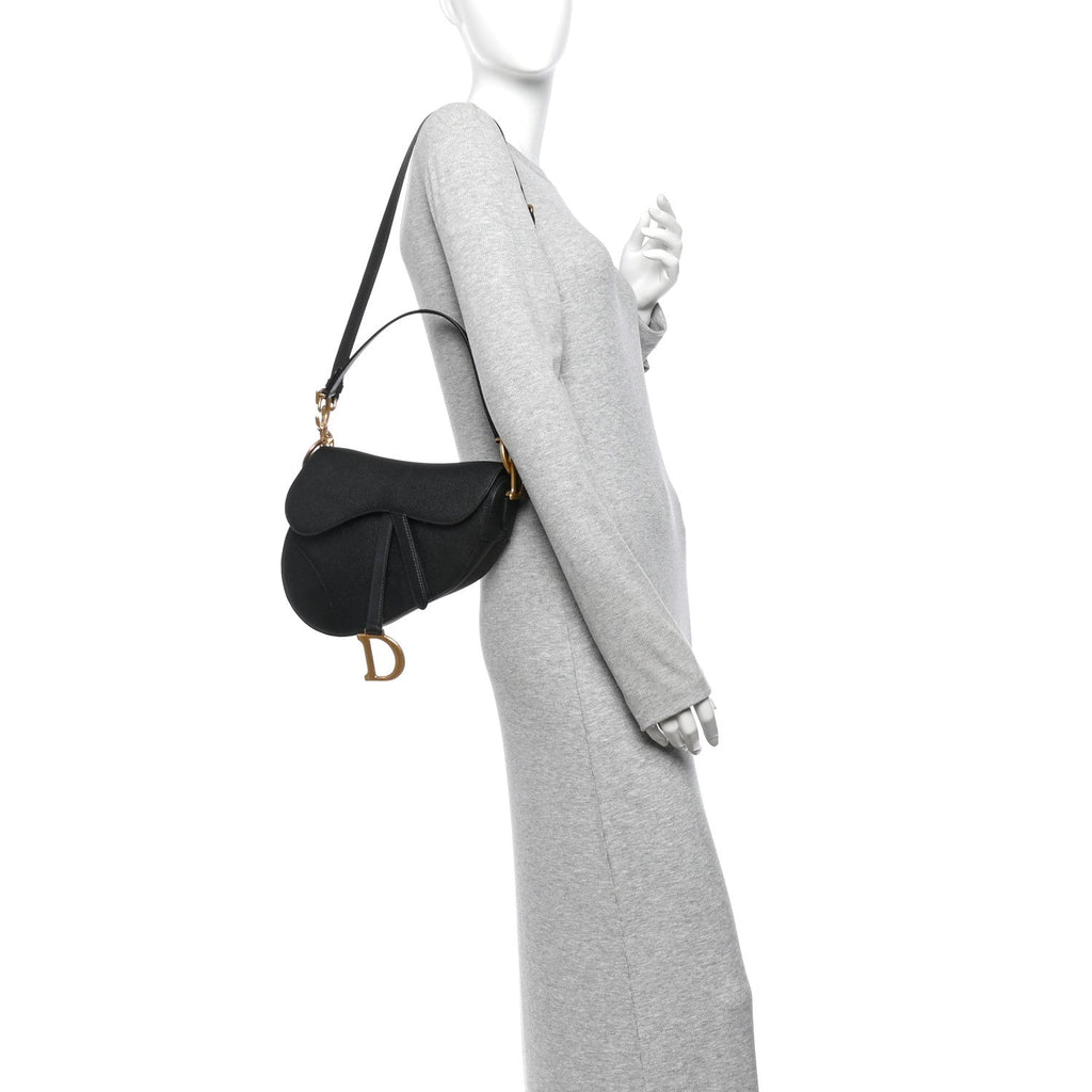 Grained Calfskin Saddle Bag With Strap Black