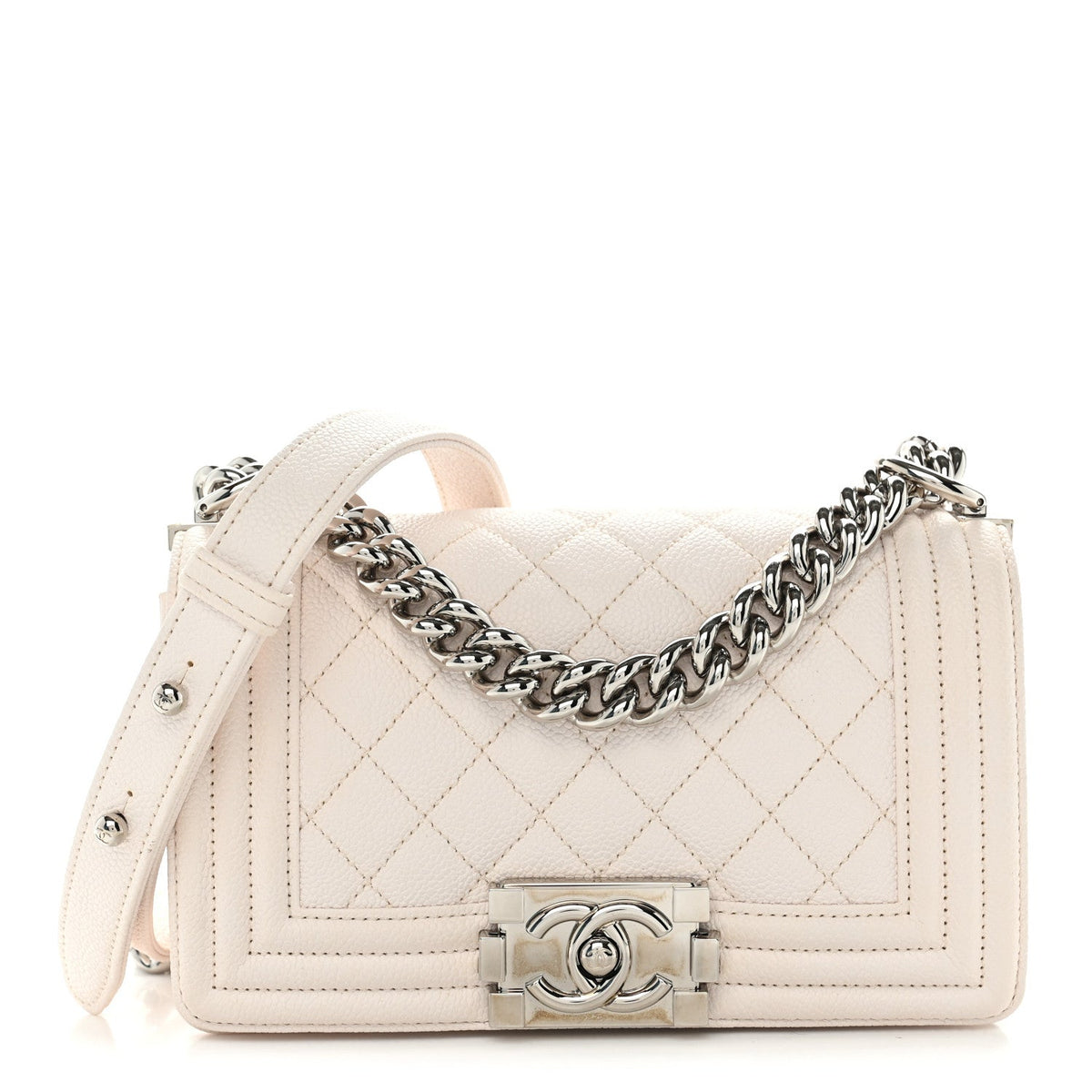 Caviar Quilted Small Boy Flap White