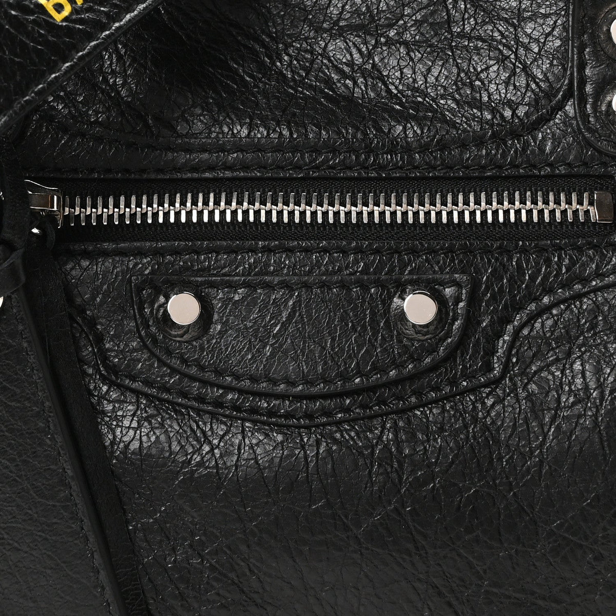Agneau Classic Silver Hardware S City Logo Strap Black Jaune Soleil