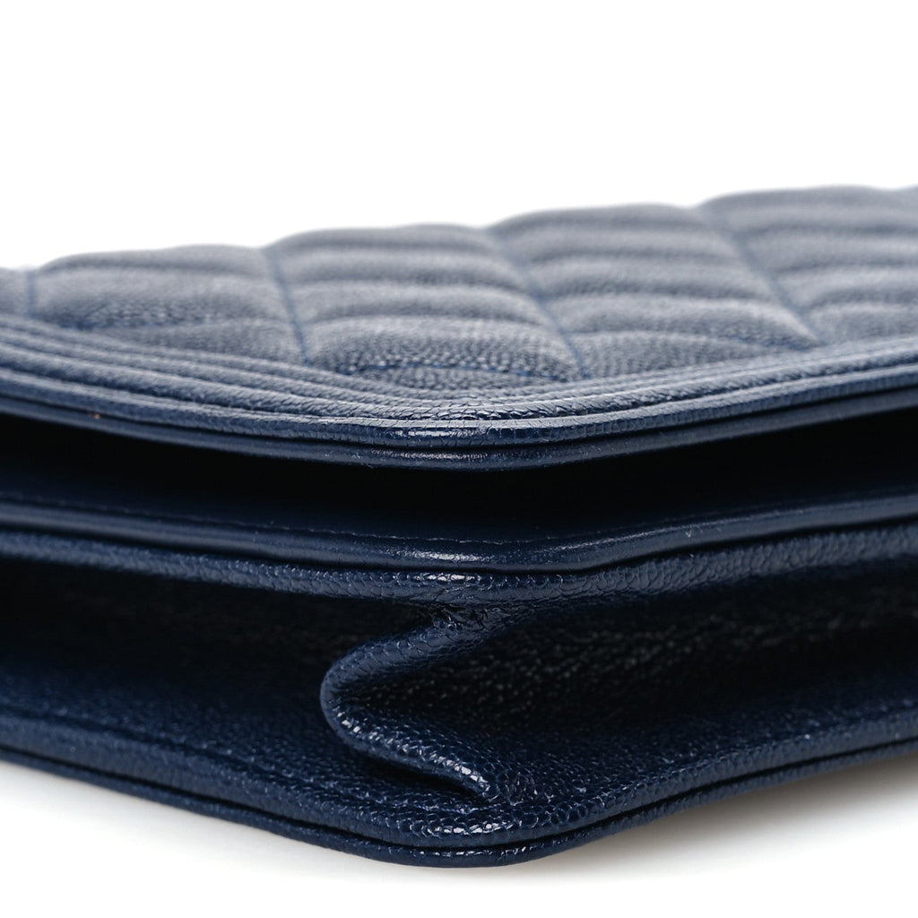 Caviar Quilted Boy Wallet On Chain WOC Navy