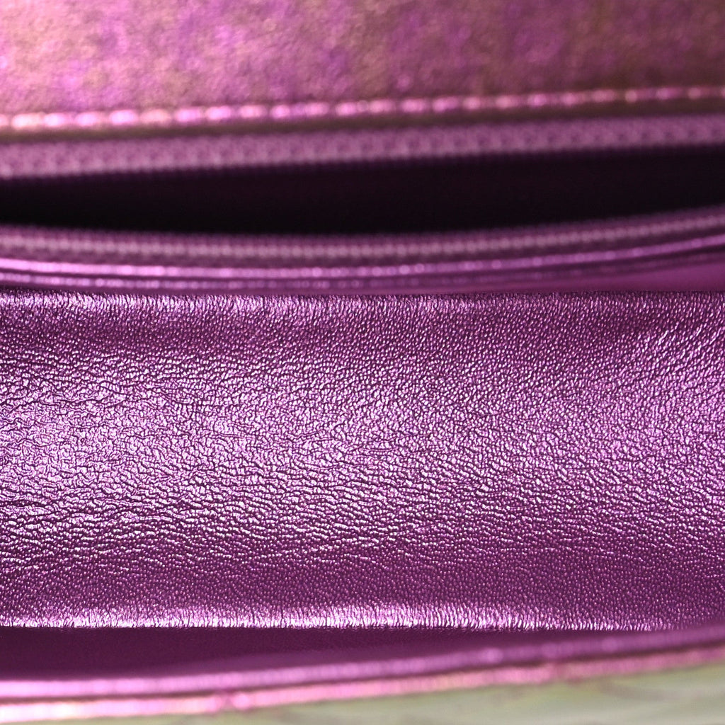 Iridescent Lambskin Quilted Mini Rectangular Flap Purple