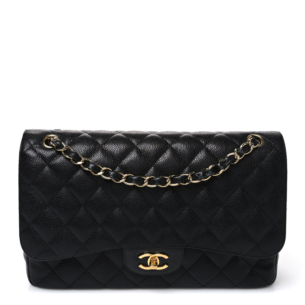 Caviar Quilted Jumbo Double Flap Black