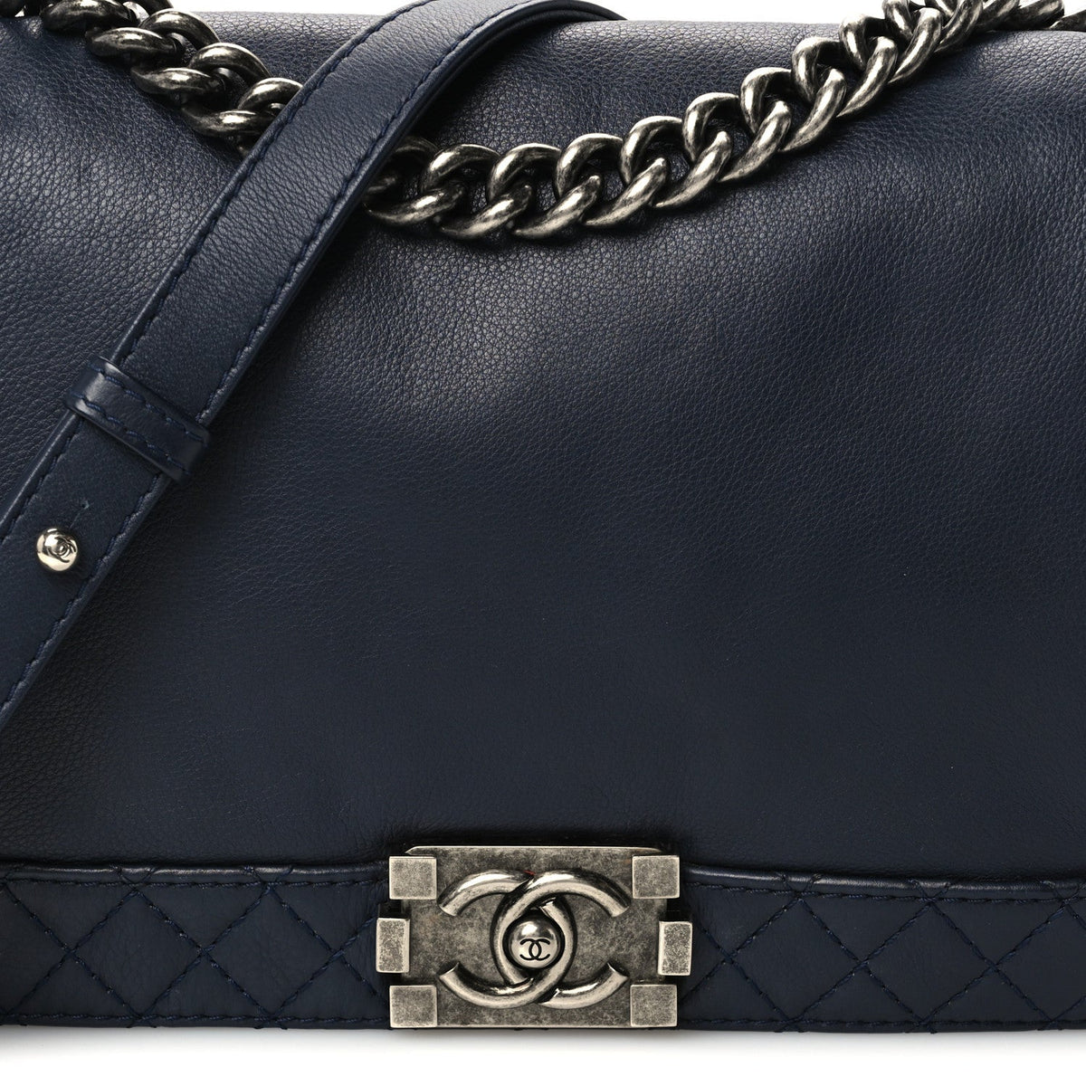 Calfskin New Medium Boy Reverso Flap Navy