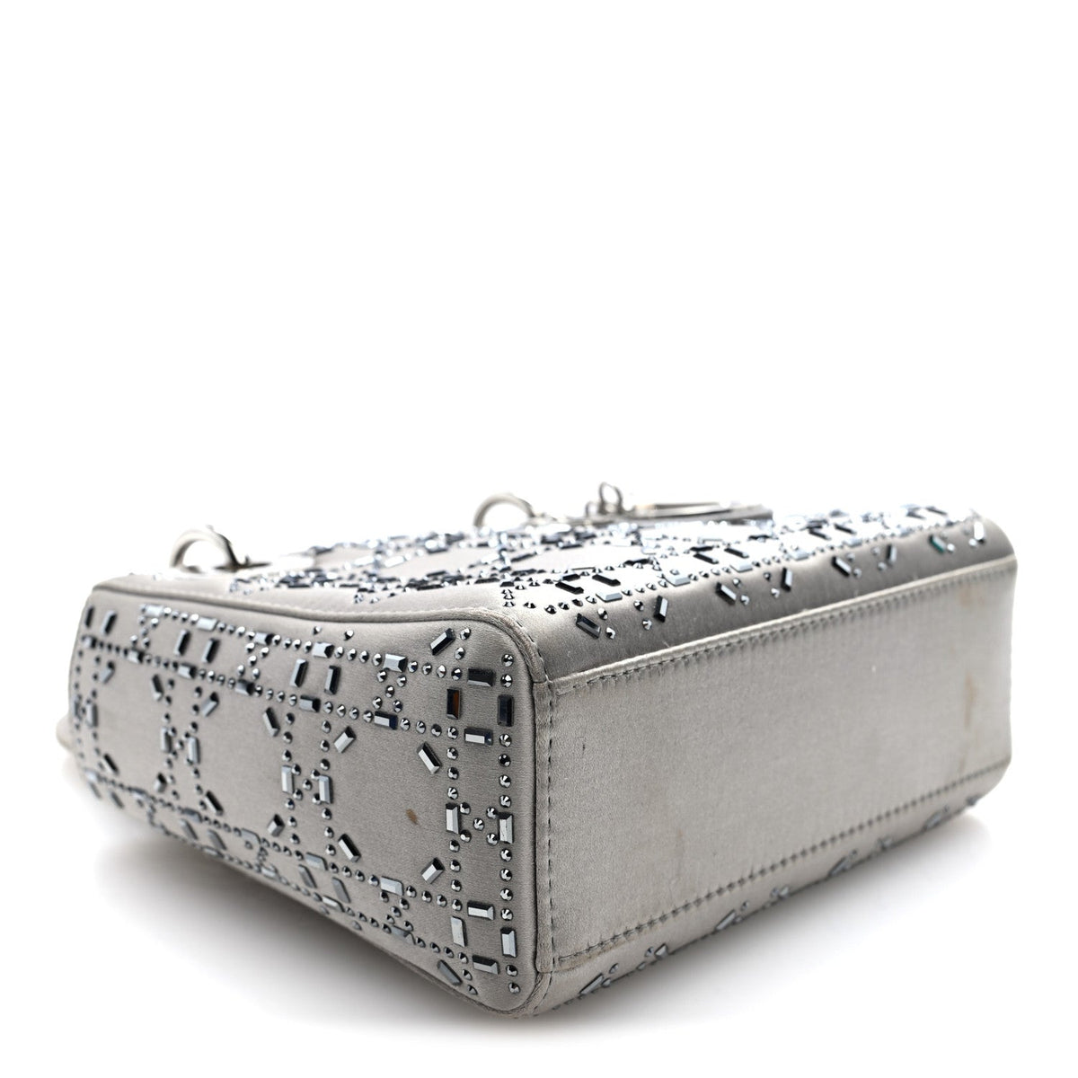 Satin Crystal Cannage Mini Lady Dior Gray